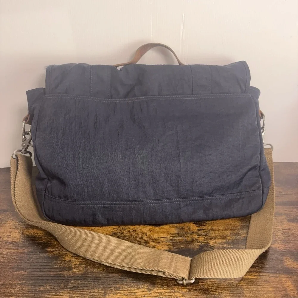 J.Crew Dry Goods Harwick Nylon Messenger Bag Blue Leather Trim Shoulder Strap